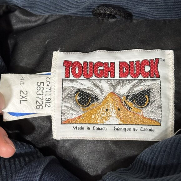VTG Tough Duck Down Filled Work Jacket Mens 2XL Long Canvas Corduroy Collar Coat - Picture 15 of 16
